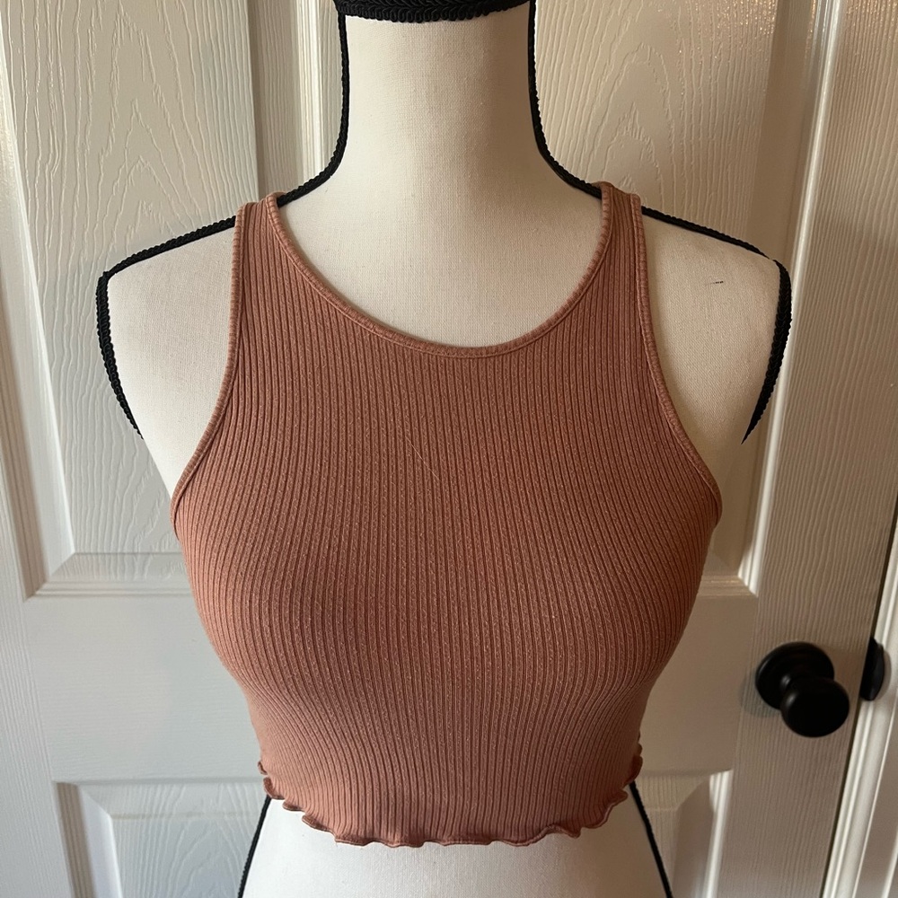 American Eagle Outfitters Pink Ribbed Crop Tank Top